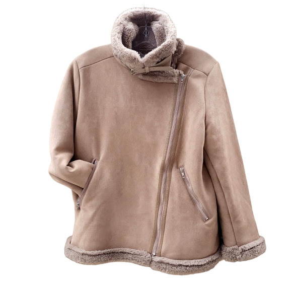 *** SOLD *** Faux Shearling Jacket Stand-up Collar Asymmetrical Zipper - Picture 5 of 11